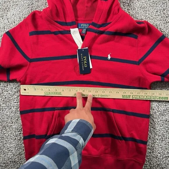 Polo Ralph Lauren Rugby Sweater Boys Large 14-16 Red Blue Hoodie Relaxed Comfort